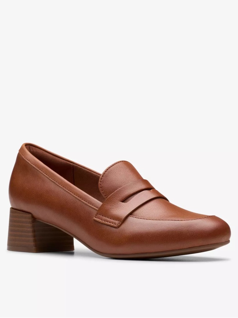 Clarks Iridessa Sky Dark Tan Leather Block Heel Shoe